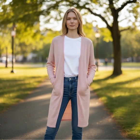 Cozy Pink Open-Front Cardigan Sweater-Large - Picture 2 of 7